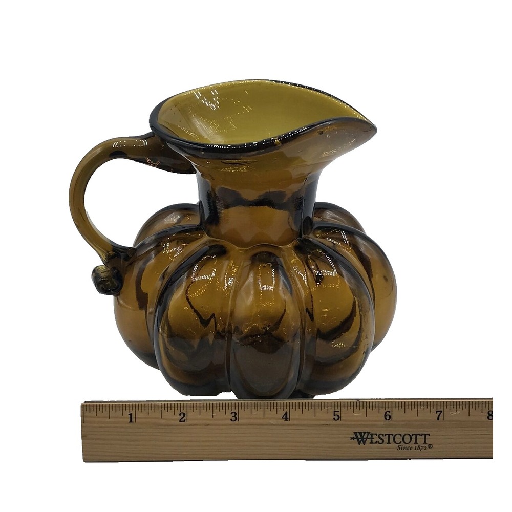 Amber GLASS  Hand Blown‎ Glass Pitcher - Picture 12 of 15